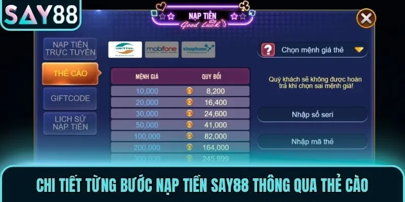 Chi tiết từng bước nạp tiền Say88 thông qua thẻ cào